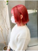 ピンクベージュ、ピンクパープル、切りっぱなしボブ、外ハネ