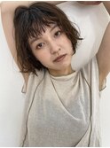 20代30代前髪パーマミニボブナチュラルくすみブラウン