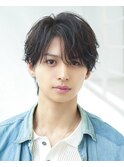 韓国ヘアカルマパーマカルマバングセンターパート黒髪ウルフ