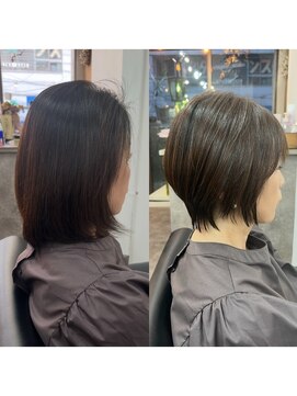 ゲイン(Gain) ショートカット白髪ぼかしダブルカラーハイライトレイヤーカット