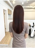髪質改善カラー　赤レッドカラー　ストレートヘア　縮毛矯正
