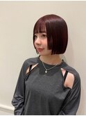 姫カット×ミニボブ×ワインレッドカラー