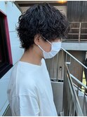 メンズパーマ ウルフカット マッシュウルフ 波巻きパーマ 眉毛