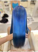 透明感ブルーカラーロングヘア×艶髪ハイトーンダブルカラー
