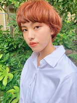 ダブ アオヤマ(DaB AOYAMA)&nbsp;ツヤ感ピーチオレンジ☆小顔フレームカラーワンサイドショート