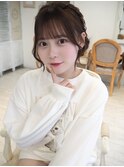 シースルーバングチョコレートカラーツインお団子ヘア