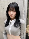黒髪ハッシュカット　韓国ウルフ　レイヤーウルフ