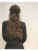 抜け感 アレンジ ハーフアップ ウェーブ カール 結婚式 二次会