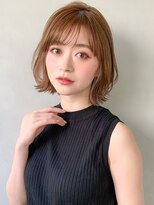 大人かわいいコテ風パーマボブルフ小顔カット薄めバング外ハネ＊