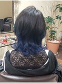 ウルフヘアーの青ネイビー インナーカラー【SOMEBRIDGE亀有】