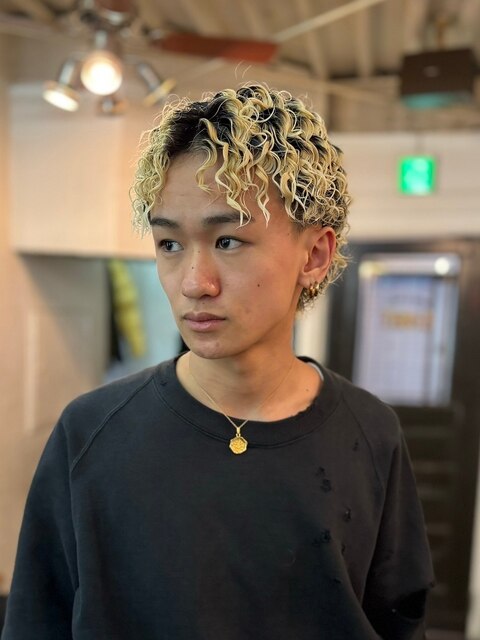 MEN'S HAIRマッシュウルフアッシュブラックカルマパーマ