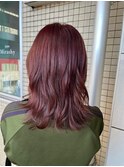 ふわふわミディアム×ボルドーカラー