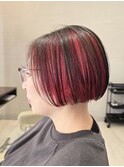 アンブレラカラー ブラック×レッド ケアブリーチ 仙台 ボブ