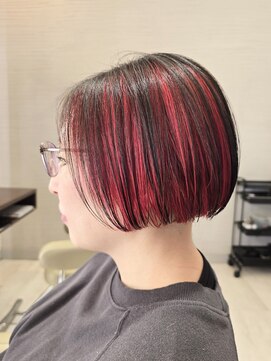 ヘアメイク アリエス 岩切店(HAIR MAKE aries) アンブレラカラー ブラック×レッド ケアブリーチ 仙台 ボブ