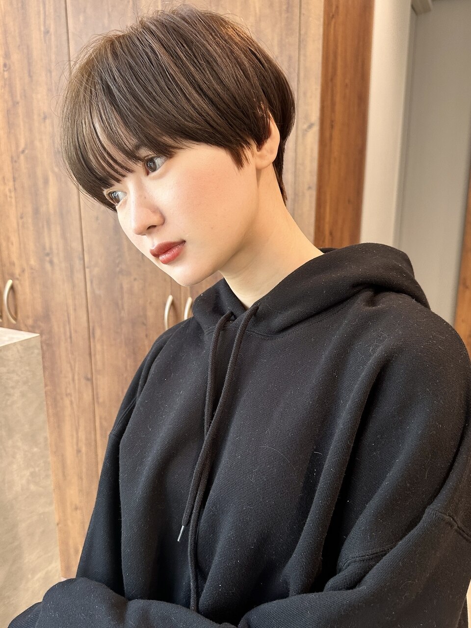 人毛 ハンドカット　マッシュボブ　少し明るめブラウン Ｍサイズ Blanc/広島本通】マッシュボブ＿ミニボブ＿韓国マッシュa