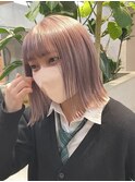 渋谷ブリーチカラータッセルボブ顔周りレイヤー切りっぱなしボブ