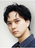 黒髪×アップバング×無造作パーマ【表参道/青山/メンズパーマ】