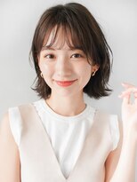 ショコラベージュ ボブルフ  ベビーバング カール くびれヘア
