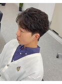 センターパートラルフカール無造作パーマ