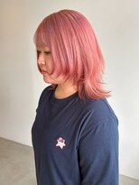 フープヘアー(HOOP.HAIR) ダブルカラーでピンクベージュ/ウルフカット