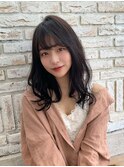 暗髪でも可愛いひし形ミディアム/くびれヘア/ダークグレージュ