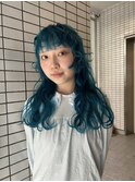 ターコイズブルー姫カットレイヤーダブルカラー