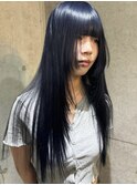 南堀江 切りっぱなしロング ネイビーカラー ブルーブラック