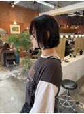 ブリーチなしレッドブラウンボブパーマくせ毛風パーマ北欧パーマ