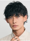 渋谷ルーズパーマメンズマッシュウルフセンターパートカット