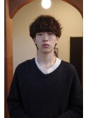 マッシュウルフ波巻きスパイラルパーマメンズパーマ眉毛カット