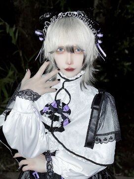 ドットハリス(.Hallis) レイヤーカット/ホワイトカラー/裾カラー/ホワイトブリーチ