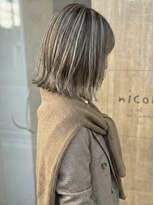 ニコリヘアワークス(nicori hair works)&nbsp;ボブ×ハイライト×シアーベージュ2