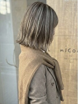 ニコリヘアワークス(nicori hair works) ボブ×ハイライト×シアーベージュ2