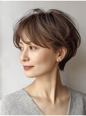 大人可愛い40代50代くびれショートボブ丸みショート