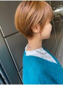 ハイトーン丸みショートヘア☆ツヤオレンジ フレンチカジュアル