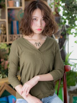 カバーヘア ブリス 戸田公園西口店(COVER HAIR bliss) かきあげ前髪くせ毛風大人ボブパーマh2戸田公園20代30代40代