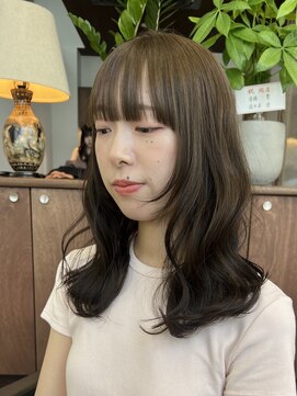 ノード(NODE) 栄オリーブベージュフェミニンミディアムヘア ダブルカラー