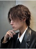 ミディアムメンズウルフ×縦落ち波巻きツイストスパイラルパーマ