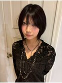 18085黒髪ダークアッシュくびれミディアムハッシュカットボブ