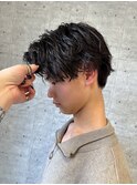 シャドウパーマメンズ波巻きパーマ韓国センターパートウルフ