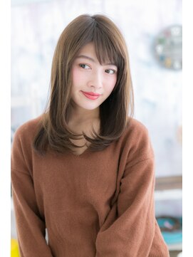 ミック ヘアアンドメイク アップ 駒込店(miq Hair&Make up) 暗髪ビターショコラ斜めバング内巻きワンカールエアストレートb1