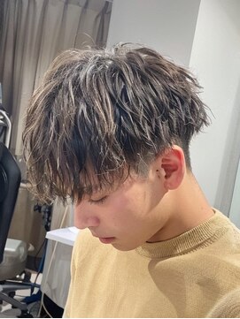 メンズサロン レブヘアー 桂店(LEVHAIR) マンバンフェードダークアッシュニュアンスパーマセンターパート