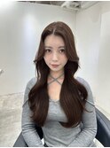 前髪ありグレージュ似合わせカット韓国ウェーブミディアム銀座