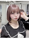 ピンクベージュカラー 韓国ボブヘア