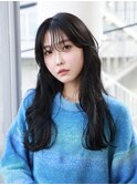 長めバング/重めロング/姫カットレイヤー/黒髪/艶髪/元町