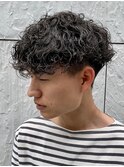 ダークアッシュニュアンスパーマ韓国マッシュベリーショート