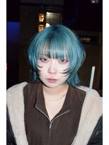 ロックス バイ マグ 松本(rocks BY MAG)&nbsp;水色×黒デザインカラー/ウルフカット/個性派スタイル
