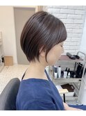 ショートボブ/マロンベージュ/Aライン/かきあげ/前髪［銀座駅］