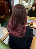 グラデーション　ピンク　ミディアム　ケアカラー　髪質改善
