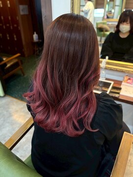 ナンバー リコ 名駅 ジャム 名古屋(N° rico JAM) グラデーション　ピンク　ミディアム　ケアカラー　髪質改善